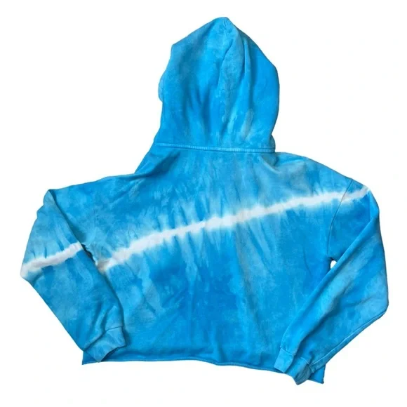 GAP Tie-Dye Cropped Raw Edge Blue White Hoodie Sweatshirt – Size Small - Picture 3 of 13